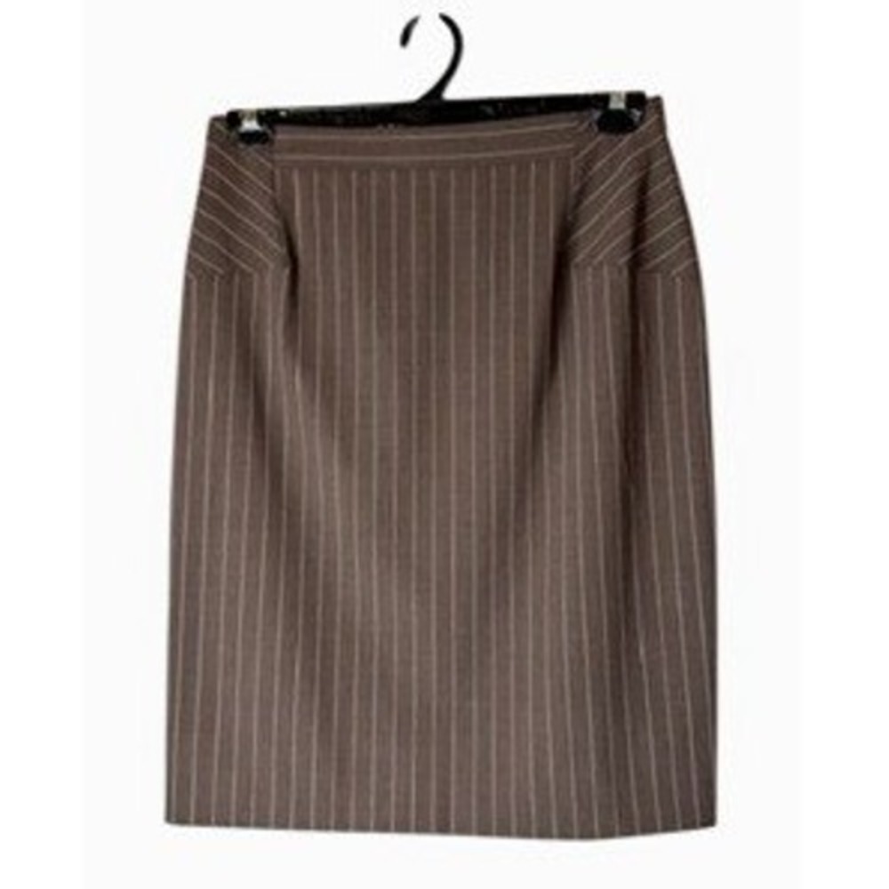 Escada Pencil Skirt Women Medium Brown Pinstripe Wool Blend Tailored Career